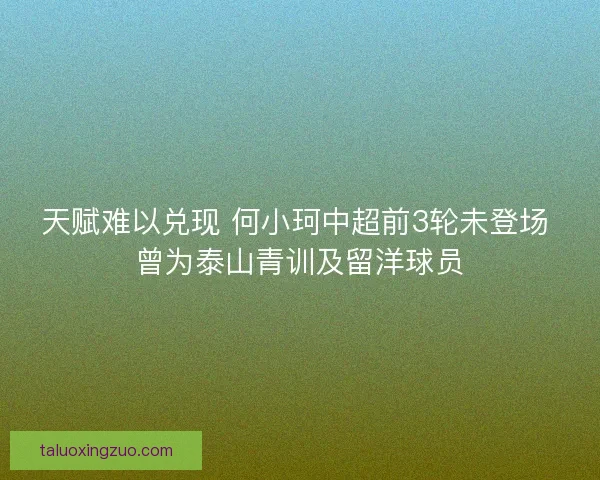 天赋难以兑现 何小珂中超前3轮未登场 曾为泰山青训及留洋球员